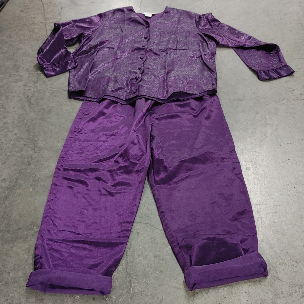 Private Luxuries Lounge Wear Pajamas Purple Flannel Backed L